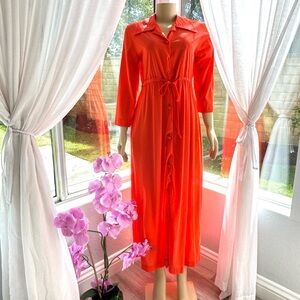 Vintage Sleep Gown Size M Orange Button Down Lisanne Distinctive Loungewear